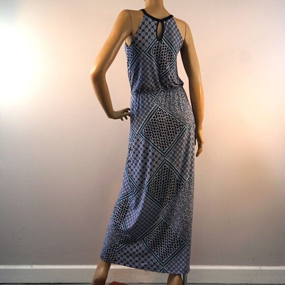 En Focus Studio Maxi Dress Womens Size 4 Sleeveless Green And Black Geo Print - Picture 6 of 12